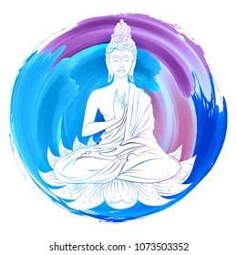 illustration of Lord Buddha in meditation for Buddhist festival of Happy Buddha Purnima Vesak