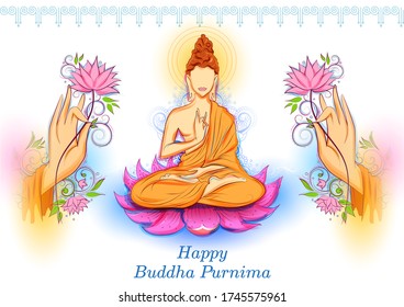 illustration of Lord Buddha in meditation for Buddhist festival of Happy Buddha Purnima Vesak