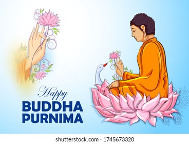 illustration of Lord Buddha in meditation for Buddhist festival of Happy Buddha Purnima Vesak