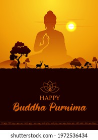 illustration of Lord Buddha in meditation for Buddhist festival of Happy Buddha Purnima Vesak