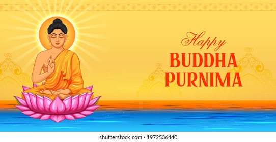 illustration of Lord Buddha in meditation for Buddhist festival of Happy Buddha Purnima Vesak