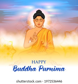 illustration of Lord Buddha in meditation for Buddhist festival of Happy Buddha Purnima Vesak