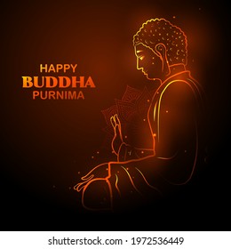 illustration of Lord Buddha in meditation for Buddhist festival of Happy Buddha Purnima Vesak