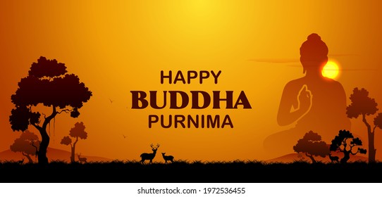 illustration of Lord Buddha in meditation for Buddhist festival of Happy Buddha Purnima Vesak