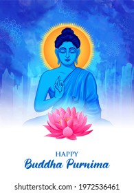 illustration of Lord Buddha in meditation for Buddhist festival of Happy Buddha Purnima Vesak