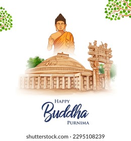 ilustración de Lord Buddha en meditación para el festival budista Feliz Buda Purnima Vesak