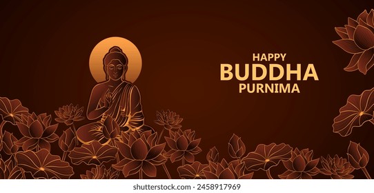 illustration of Lord Buddha in meditation for Buddhist festival of Happy Buddha Purnima Vesak
