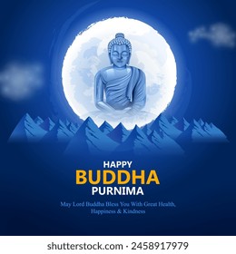 illustration of Lord Buddha in meditation for Buddhist festival of Happy Buddha Purnima Vesak