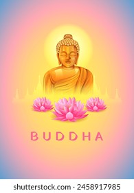 Ilustración del Señor Buda en la meditación para el festival budista de Buda Feliz Purnima Vesak