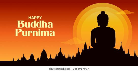 illustration of Lord Buddha in meditation for Buddhist festival of Happy Buddha Purnima Vesak