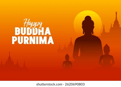 illustration of Lord Buddha in meditation for Buddhist festival of Happy Buddha Purnima Vesak