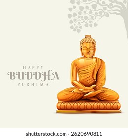 illustration of Lord Buddha in meditation for Buddhist festival of Happy Buddha Purnima Vesak