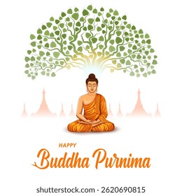 illustration of Lord Buddha in meditation for Buddhist festival of Happy Buddha Purnima Vesak