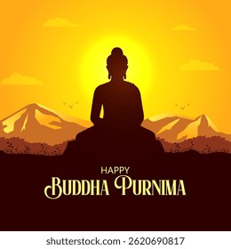 illustration of Lord Buddha in meditation for Buddhist festival of Happy Buddha Purnima Vesak