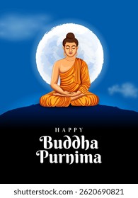 illustration of Lord Buddha in meditation for Buddhist festival of Happy Buddha Purnima Vesak
