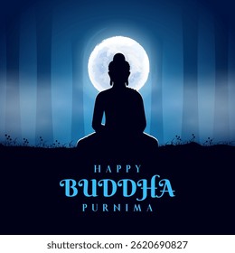 illustration of Lord Buddha in meditation for Buddhist festival of Happy Buddha Purnima Vesak