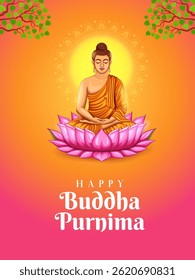 illustration of Lord Buddha in meditation for Buddhist festival of Happy Buddha Purnima Vesak
