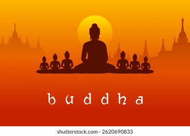 illustration of Lord Buddha in meditation for Buddhist festival of Happy Buddha Purnima Vesak