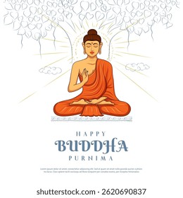 illustration of Lord Buddha in meditation for Buddhist festival of Happy Buddha Purnima Vesak