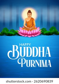 illustration of Lord Buddha in meditation for Buddhist festival of Happy Buddha Purnima Vesak