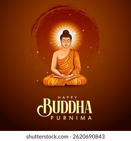 illustration of Lord Buddha in meditation for Buddhist festival of Happy Buddha Purnima Vesak