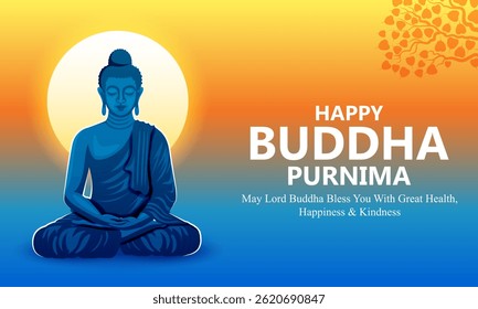 illustration of Lord Buddha in meditation for Buddhist festival of Happy Buddha Purnima Vesak
