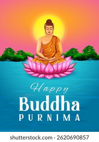 illustration of Lord Buddha in meditation for Buddhist festival of Happy Buddha Purnima Vesak