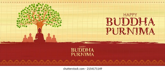 ilustración de Lord Buddha en meditación bajo el festival Bodhi Tree for Buddhist Happy Buddha Purnima Vesak