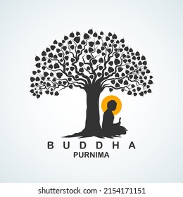 illustration of Lord Buddha in meditation under Bodhi Tree for Buddhist festival Happy Buddha Purnima Vesak