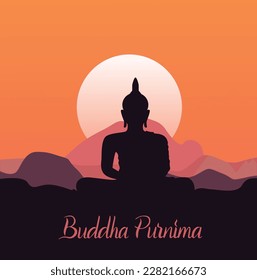 illustration of Lord Buddha in meditation under Bodhi Tree for Buddhist festival Happy Buddha Purnima