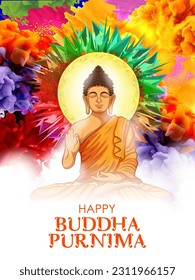 illustration of Lord Buddha in meditation under Bodhi Tree for Buddhist festival Happy Buddha Purnima Vesak