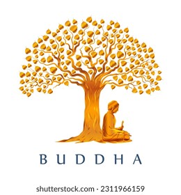 ilustración de Lord Buddha en meditación bajo el festival Bodhi Tree for Buddhist Happy Buddha Purnima Vesak