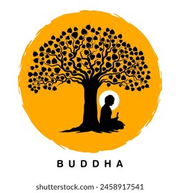 illustration of Lord Buddha in meditation under Bodhi Tree for Buddhist festival Happy Buddha Purnima Vesak