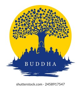 Ilustración del Señor Buda en meditación bajo el árbol de Bodhi para el festival budista Buda feliz Purnima Vesak