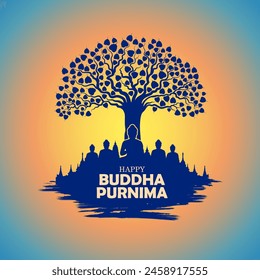 Ilustración del Señor Buda en meditación bajo el árbol de Bodhi para el festival budista Buda feliz Purnima Vesak