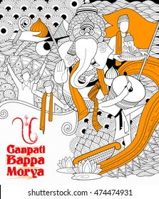 illustration of Lord Ganapati background for Ganesh Chaturthi with with text Ganpati Bappa Morya (Oh Ganpati My Lord)