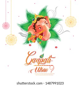 Illustration of Lord Ganesha background for Ganesh Chaturthi celebration with Prayer to Lord Ganesha ( shri Ganeshaye Namah ).