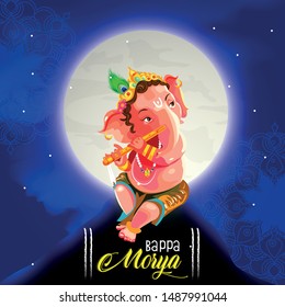 Illustration of Lord Ganesha background for Ganesh Chaturthi celebration with Prayer to Lord Ganesha ( shri Ganeshaye Namah ).