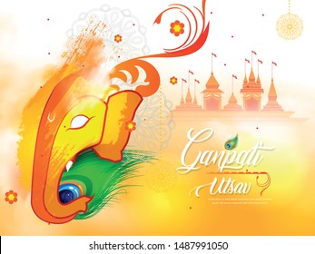 Illustration of Lord Ganesha background for Ganesh Chaturthi celebration with Prayer to Lord Ganesha ( shri Ganeshaye Namah ).
