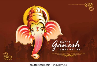 illustration of Lord Ganesha for Ganesh Chaturthi birth of Ganesha
poster card banner ganesha face 