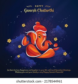 illustration of lord Ganesha for Ganesh Chaturthi festival of India vector banner poster greeting card