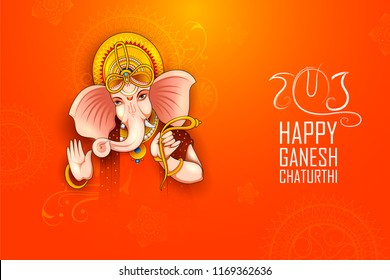 Illustration Of Lord Ganpati Background For Ganesh Chaturthi Festival Of India