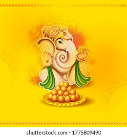 illustration of Lord Ganpati background for Ganesh Chaturthi festival of India with hindi message Ganpati bappa morya 