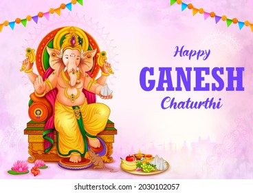 illustration of Lord Ganpati background for Ganesh Chaturthi festival of India with message meaning My Lord Ganesha