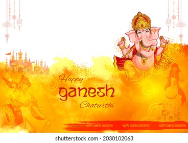 illustration of Lord Ganpati background for Ganesh Chaturthi festival of India with message meaning My Lord Ganesha