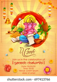 illustration of Lord Ganpati background for Ganesh Chaturthi with message in Hindi Ganapati