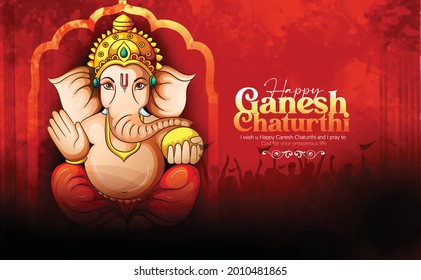 illustration of Lord Ganpati for Ganesh Chaturthi festival of India, Ganpati Bappa Morya background 