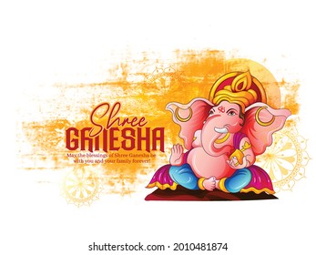 illustration of Lord Ganpati for Ganesh Chaturthi festival of India, Ganpati Bappa Morya background 