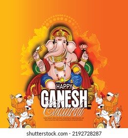 illustration of Lord Ganpati for Ganesh Chaturthi festival of India, Ganesh chaturthi for greeting,card, poster background.