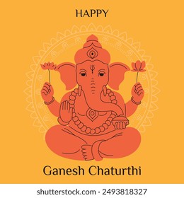 Illustration of Lord Ganpati for Ganesh Chaturthi festival in India. Isolated vector illustration